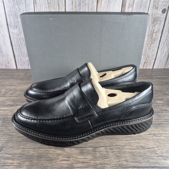 ECCO St.1 Hybrid Black Leather Penny Loafers Men's Sz 11-11.5 EU45 New w/Box - Picture 1 of 10